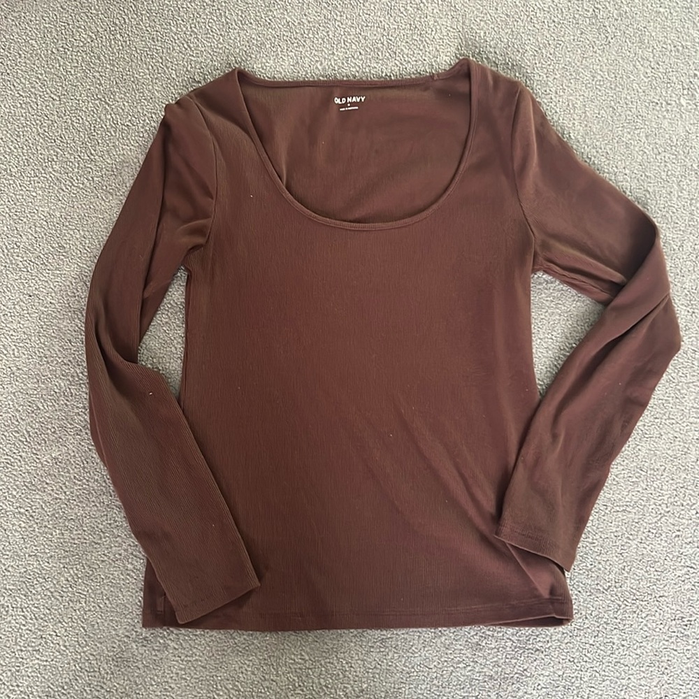 Brown ribbed long sleeve top